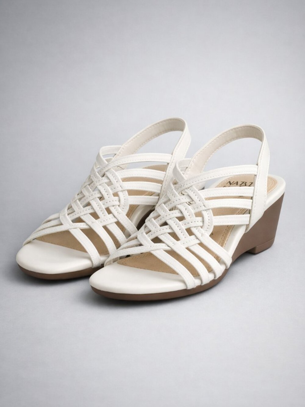 Naturalizer White Stretchy, Wedge Sandals with 1 ½ inch heel, NWOB, Size 5 - Picture 6 of 8
